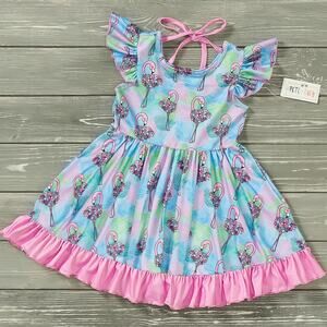PETE + LUCY 4T Flowery Flamingo with Feathers Girls Ruffle Dress NEW